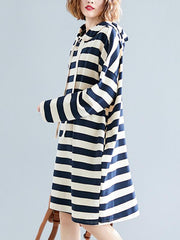 Casual Striped Hoodie Sweatshirt Dress