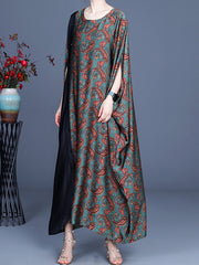 Printed Stitching Bat Sleeve Casual Dress