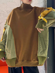 Contrasting Color Stitching Design Casual And Simple Mid-Length Sweater