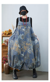 Denim Floral Print Jumpsuit