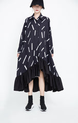 Women Long Sleeve Ruffled Irregular Dress