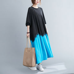 Women Contrast Lace Stitching Loose Dress
