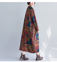 Women Loose Retro Print Dress