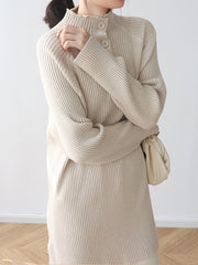 Women High Neck Loose Thick Simple Dress