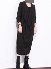 Solid Cropped Goth Designed Midi Dress