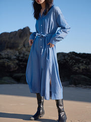 Waist Slimming Split Solid Color Dress