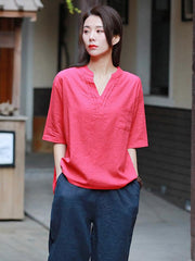 Retro Cotton V-neck T-shirt