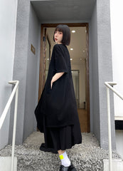 Retro Round Neck Stitching Loose Slim Dress