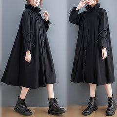 Plus Size Loose Tie Solid Color Shirt Dress