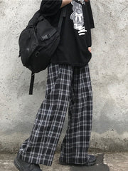 Women Retro Personalized Plaid Loose Straight Casual Pants