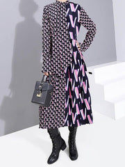 Vintage Splice Floral Stand Collar Midi Dress