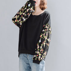 Spliced Mesh Embroidered Loose Sweatshirt