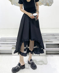 Street Style High-Waisted Solid Hollow Skirt