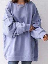 Casual Solid Color Round-Neck Long Sweatshirt