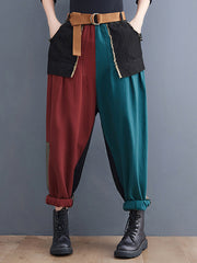 Large Size Loose Personality Stitching Denim Harem Pants