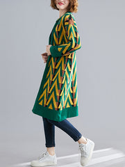 Women V-Neck Printed Long-Sleeved Loose Sweater