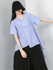 Solid Color Asymmetric High-Low T-Shirt