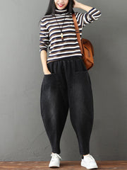 Cotton Vintage Gray-black Harem Jean Pants