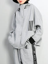 Women Striped Hooded Stitching Casual Coat
