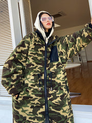 Mid-Length Quilted Thick Camouflage Lamb Cashmere Coat