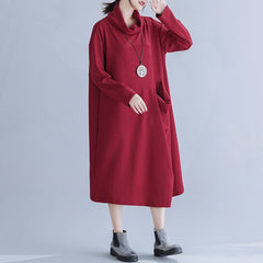 Literary Jacquard Turtleneck Irregular Pocket Dress