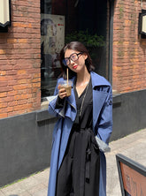 Solid Color Mid-Length Belted Outwear