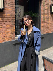 Solid Color Mid-Length Belted Outwear