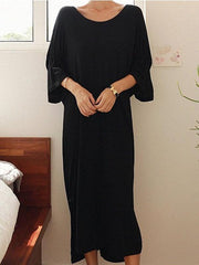 Sexy Back Loose Black horn Sleeve Long Dress