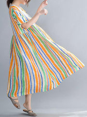 Loose Colorful Striped Comfortable Long Dress