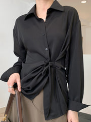 Lapel Solid Color Irregular Design Blouses Shirts Top