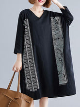 Loose Vintage Print V-Neck Dress