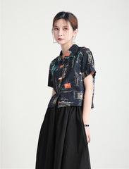 Vintage Lapel Printed Floral Casual Shirt