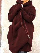 Solid Color Mid-Length Hooded Sports Sweatshirt