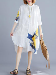 Loose Printed Stand-collar Shirt