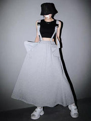 Simple Solid Cropped Suspender Skirts Bottoms
