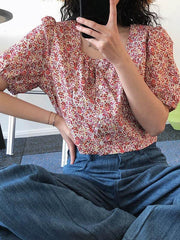 Retro Floral Puff Sleeve Shirt