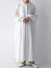 Simple Stand Collar Pleated Solid Color Shirt Dress