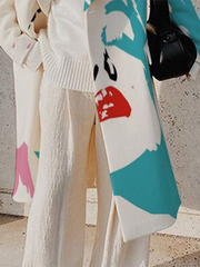 Contrast Color Figure Notched Collar Outerwear Woolen Coat