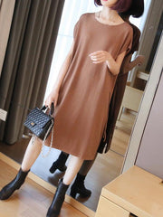 Loose Solid Color Knitting Split-Side Dress