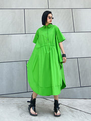 Women Irregular Solid Color Retro Casual Dress