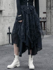 Black Cropped Pleated Bubble Skirt