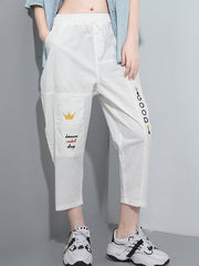Corduroy Elasticity Letter Print Harem Pants