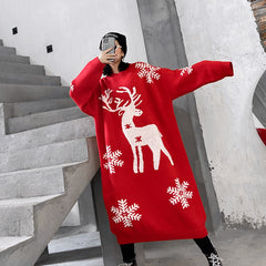 Christmas Snowflake Printed Midi Sweater Dress