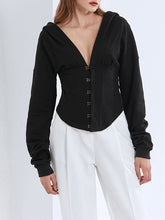 Tight-Fitting Hook Button Long-Sleeved Hoodie Sweatshirt