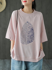 Leaf Printed Summer Half Sleeve Cotton T-Shirt
