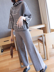 Women Sweater Wide Leg Pants Suit