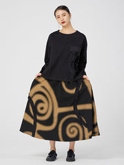 Urban Geometric Printed Splicing A-Line Skirt