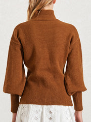 Women Lantern Sleeve Slim Solid Color Sweater