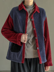 Retro Collision Color Single-Breasted Square Collar Coat