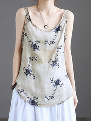 Retro Round Neck Print Camisole Casual Vest